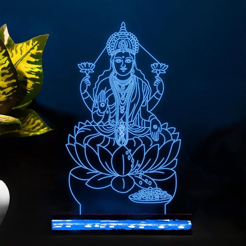 3D Illusion God Laxmi Led Night Lamp 16 Color Changing Light with Remote Control Home Office Pooja Room Decor