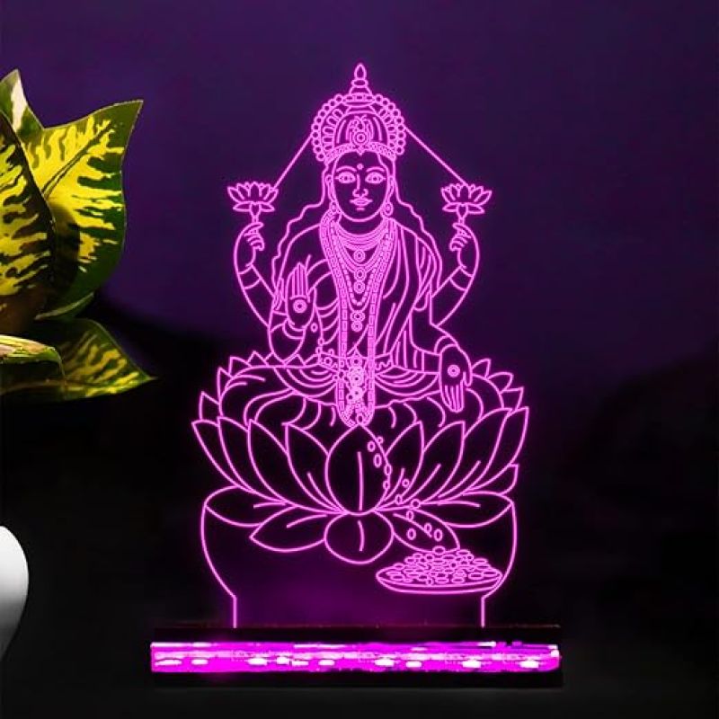 3D Illusion God Laxmi Led Night Lamp 16 Color Changing Light with Remote Control Home Office Pooja Room Decor