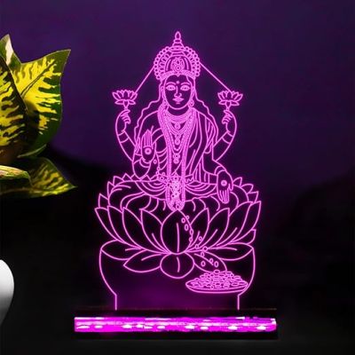 3D Illusion God Laxmi Led Night Lamp 16 Color Changing Light with Remote Control Home Office Pooja Room Decor