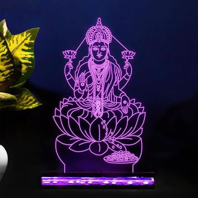 3D Illusion God Laxmi Led Night Lamp 16 Color Changing Light with Remote Control Home Office Pooja Room Decor
