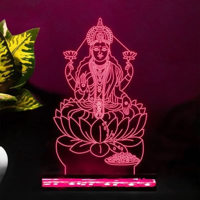 3D Illusion God Laxmi Led Night Lamp 16 Color Changing Light with Remote Control Home Office Pooja Room Decor