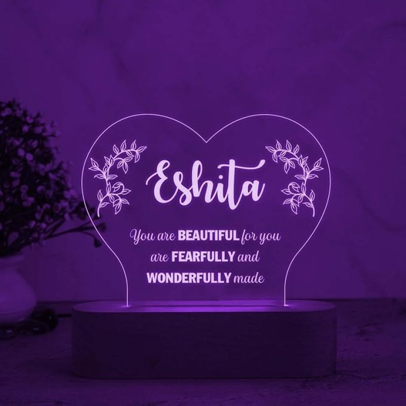Personalized Couple Heart Design Night Lamp with Multicolored Light Customized with Name & Text Gift for Husband Wife Engagement Anniversary (Design 2)