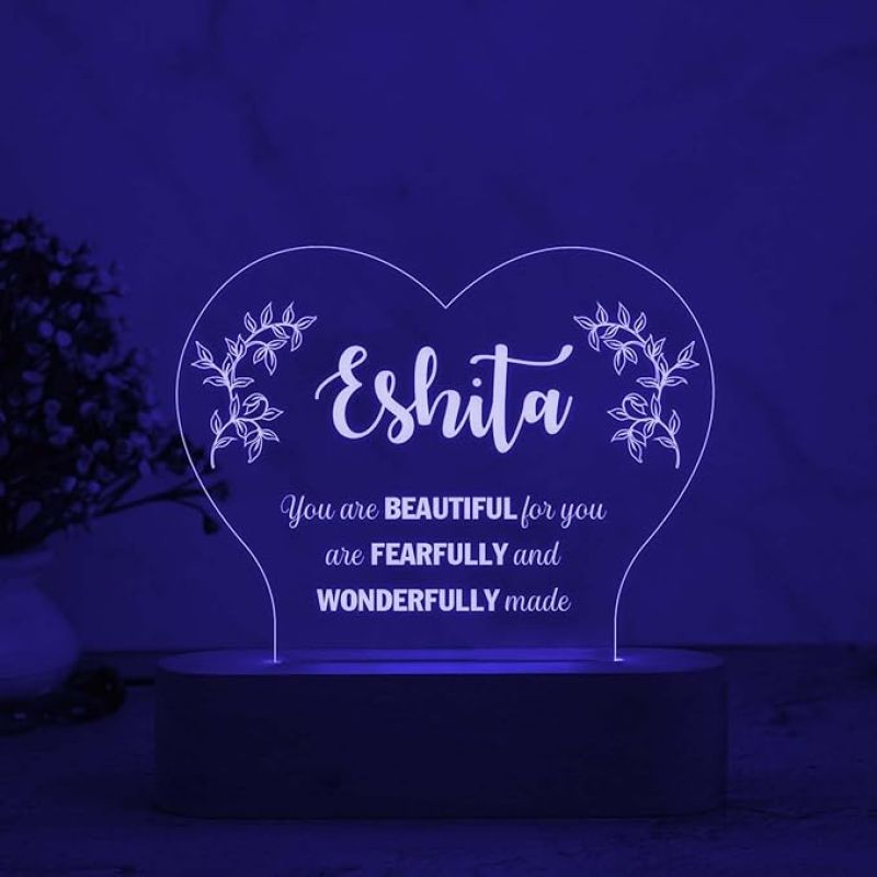 Personalized Couple Heart Design Night Lamp with Multicolored Light Customized with Name & Text Gift for Husband Wife Engagement Anniversary (Design 2)