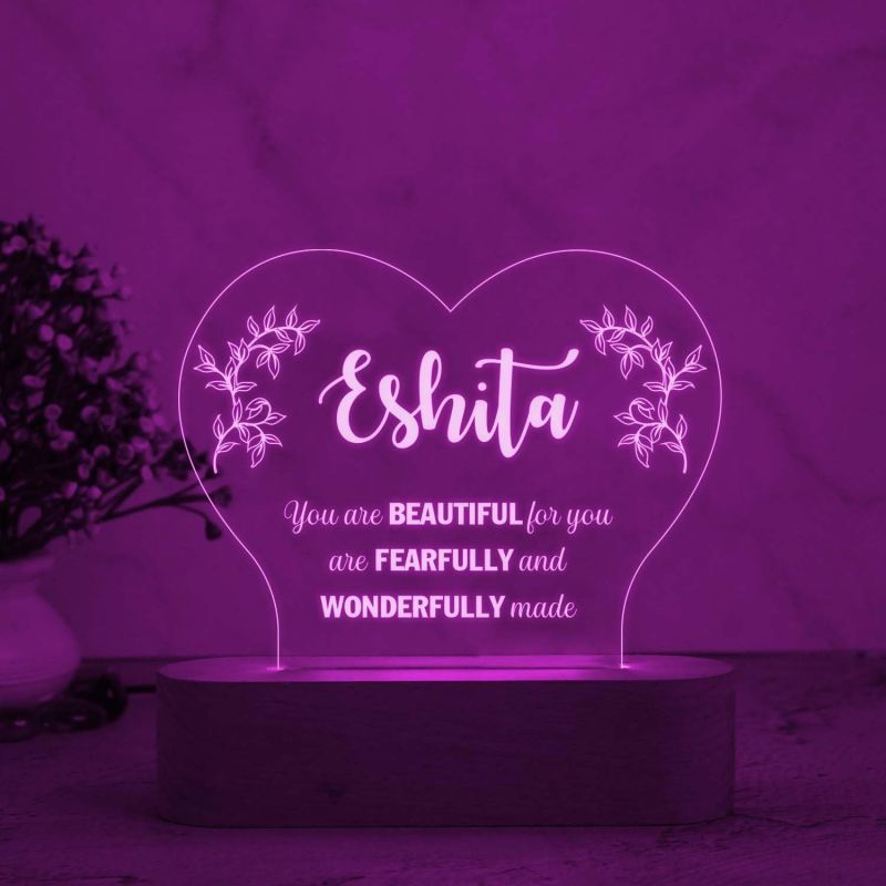 Personalized Couple Heart Design Night Lamp with Multicolored Light Customized with Name & Text Gift for Husband Wife Engagement Anniversary (Design 2)