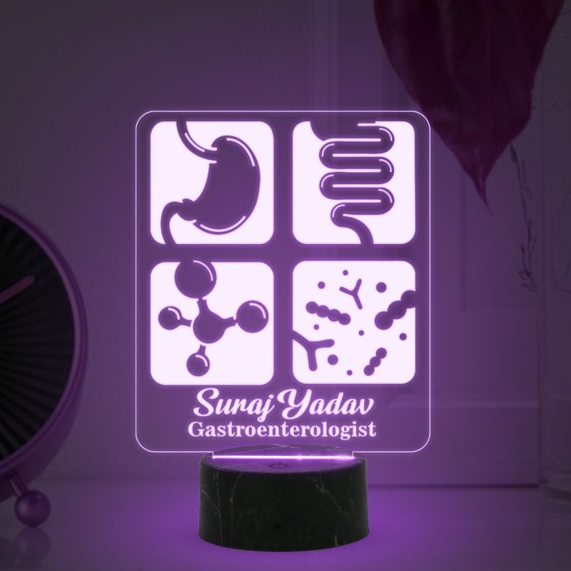 Gastroenterologist Night Lamp with Multicolored Light Customized with Name Gift for Stomach Doctor & Clinic Decor
