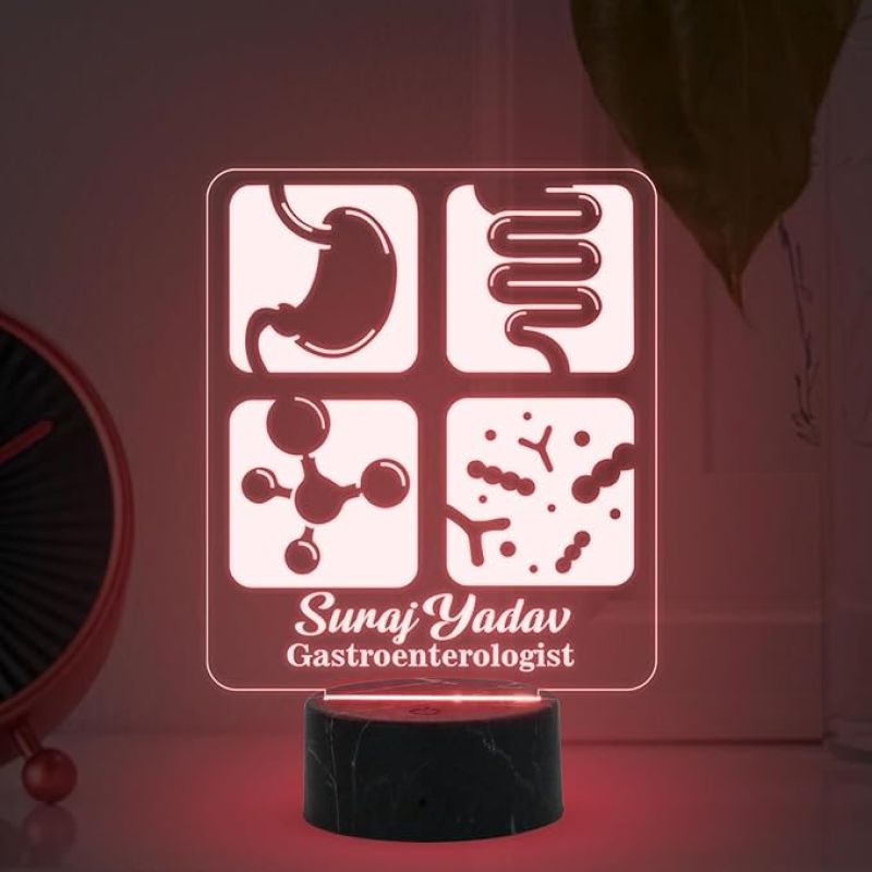 Gastroenterologist Night Lamp with Multicolored Light Customized with Name Gift for Stomach Doctor & Clinic Decor