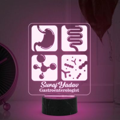 Gastroenterologist Night Lamp with Multicolored Light Customized with Name Gift for Stomach Doctor & Clinic Decor