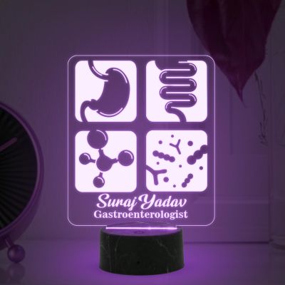 Gastroenterologist Night Lamp with Multicolored Light Customized with Name Gift for Stomach Doctor & Clinic Decor