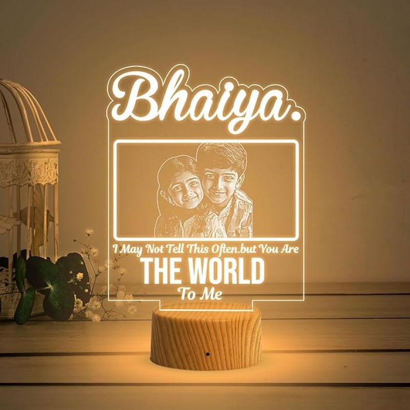 Bhai Photo Night Lamp with Warm White Light Customized with Photo &Text Birthday Gift for Brother Gift For Rakhi