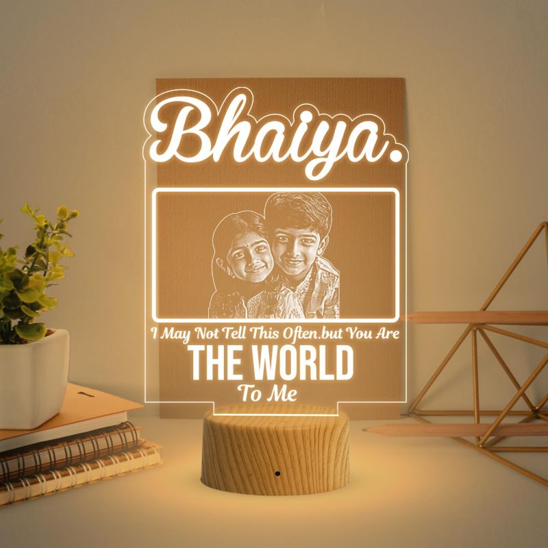 Bhai Photo Night Lamp with Warm White Light Customized with Photo &Text Birthday Gift for Brother Gift For Rakhi