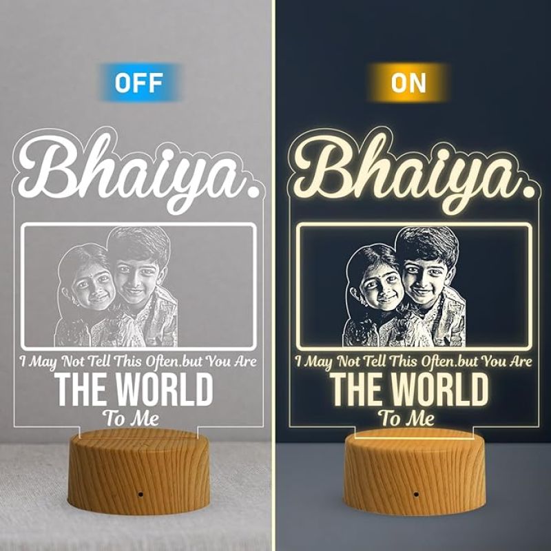 Bhai Photo Night Lamp with Warm White Light Customized with Photo &Text Birthday Gift for Brother Gift For Rakhi