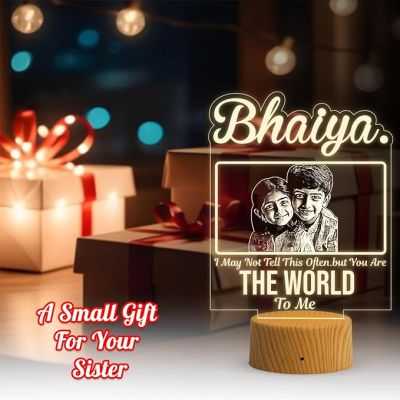 Bhai Photo Night Lamp with Warm White Light Customized with Photo &Text Birthday Gift for Brother Gift For Rakhi