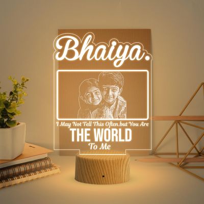 Bhai Photo Night Lamp with Warm White Light Customized with Photo &Text Birthday Gift for Brother Gift For Rakhi