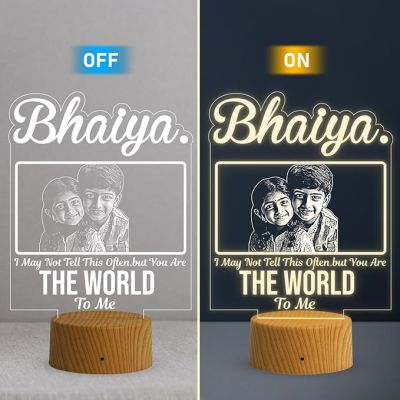 Bhai Photo Night Lamp with Warm White Light Customized with Photo &Text Birthday Gift for Brother Gift For Rakhi