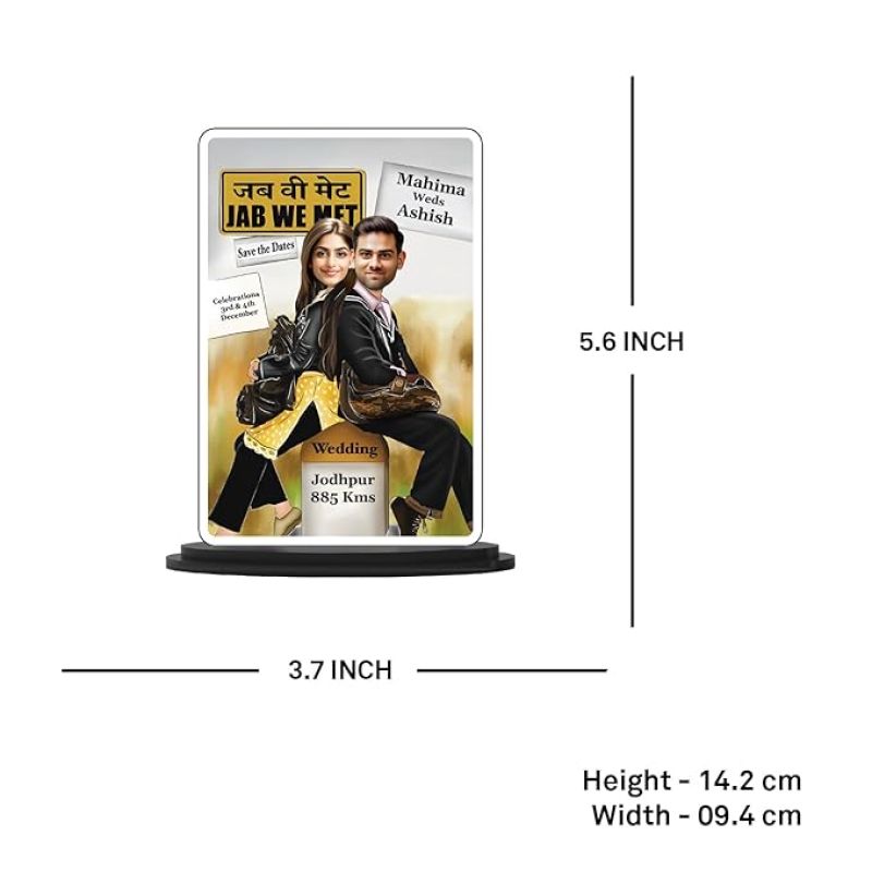Personalized Jab We Met Design Couple Photo Caricature Customized Photo Name Date Place Couple Wedding Decor Caricature Gift for Friends Wedding Invitation Caricature