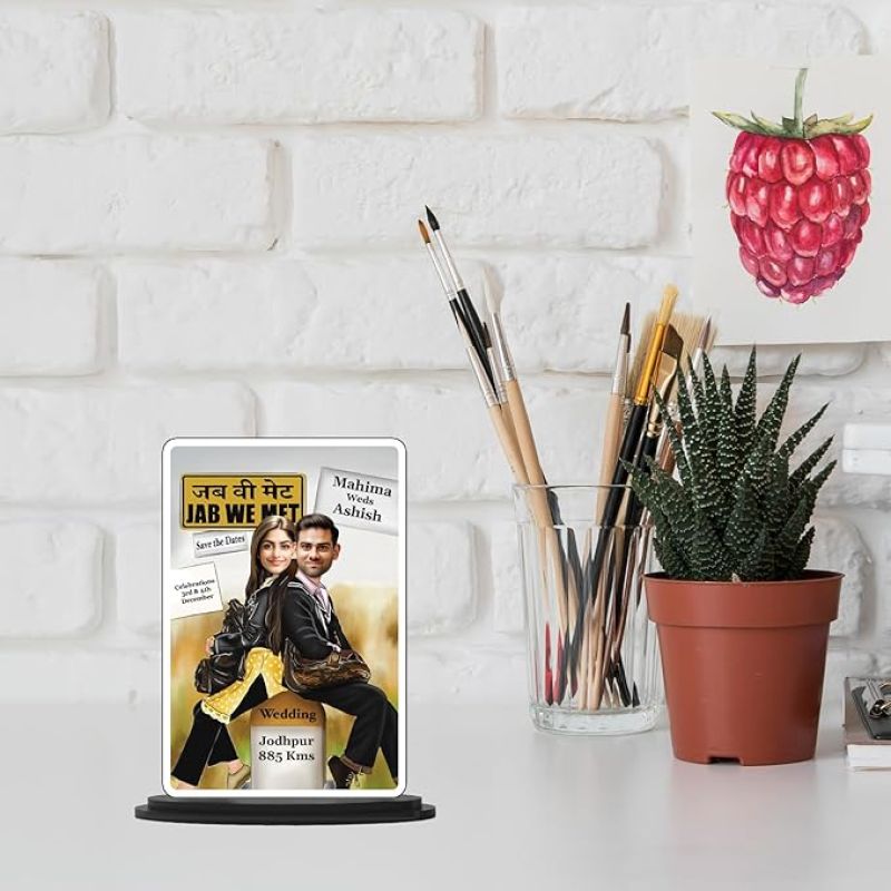 Personalized Jab We Met Design Couple Photo Caricature Customized Photo Name Date Place Couple Wedding Decor Caricature Gift for Friends Wedding Invitation Caricature