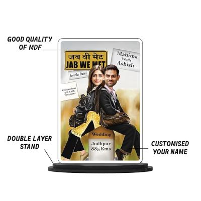 Personalized Jab We Met Design Couple Photo Caricature Customized Photo Name Date Place Couple Wedding Decor Caricature Gift for Friends Wedding Invitation Caricature