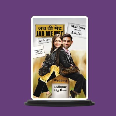 Personalized Jab We Met Design Couple Photo Caricature Customized Photo Name Date Place Couple Wedding Decor Caricature Gift for Friends Wedding Invitation Caricature