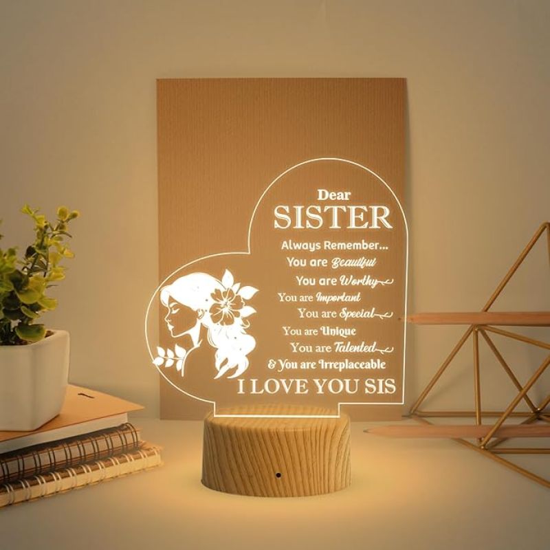 Dear Sister English Engraved Night Lamp with Warm White Light Sorry & Birthday Gift for Sister, Gift for Sister in Law