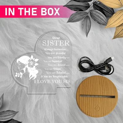 Dear Sister English Engraved Night Lamp with Warm White Light Sorry & Birthday Gift for Sister, Gift for Sister in Law