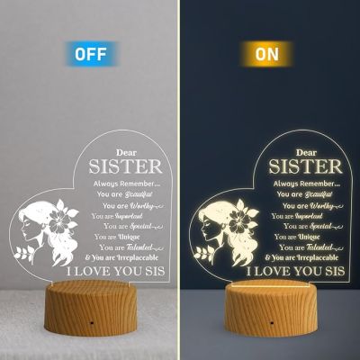 Dear Sister English Engraved Night Lamp with Warm White Light Sorry & Birthday Gift for Sister, Gift for Sister in Law