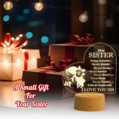Dear Sister English Engraved Night Lamp with Warm White Light Sorry & Birthday Gift for Sister, Gift for Sister in Law