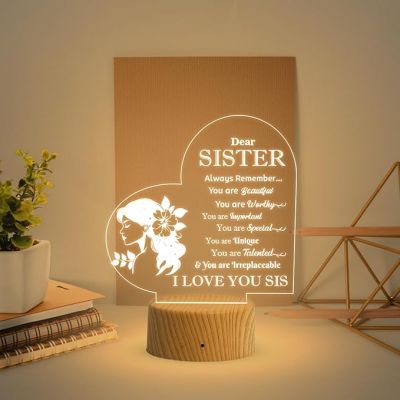 Dear Sister English Engraved Night Lamp with Warm White Light Sorry & Birthday Gift for Sister, Gift for Sister in Law