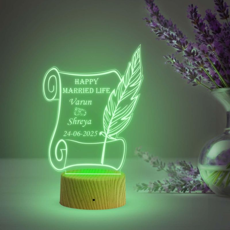 Personalized Happy Married Life Night Lamp with Multicolored Light Customized with Name & Marriage DateMarriage Anniversary Gift for Mom Dad Bhaiya Bhabhi Husband Wife Friends