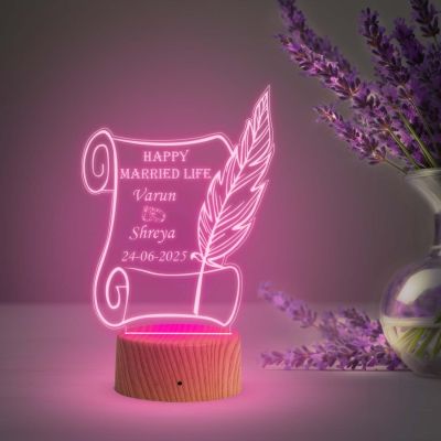 Personalized Happy Married Life Night Lamp with Multicolored Light Customized with Name & Marriage DateMarriage Anniversary Gift for Mom Dad Bhaiya Bhabhi Husband Wife Friends