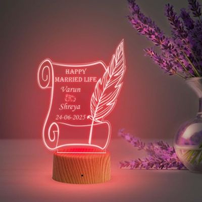 Personalized Happy Married Life Night Lamp with Multicolored Light Customized with Name & Marriage DateMarriage Anniversary Gift for Mom Dad Bhaiya Bhabhi Husband Wife Friends