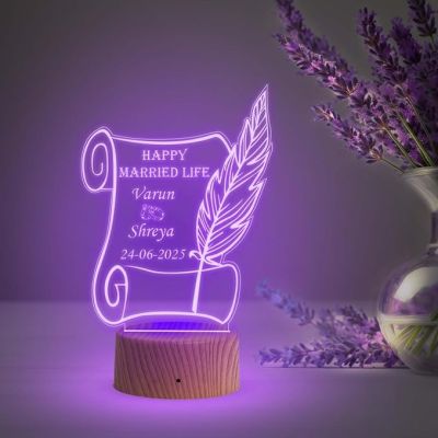 Personalized Happy Married Life Night Lamp with Multicolored Light Customized with Name & Marriage DateMarriage Anniversary Gift for Mom Dad Bhaiya Bhabhi Husband Wife Friends