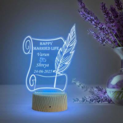 Personalized Happy Married Life Night Lamp with Multicolored Light Customized with Name & Marriage DateMarriage Anniversary Gift for Mom Dad Bhaiya Bhabhi Husband Wife Friends