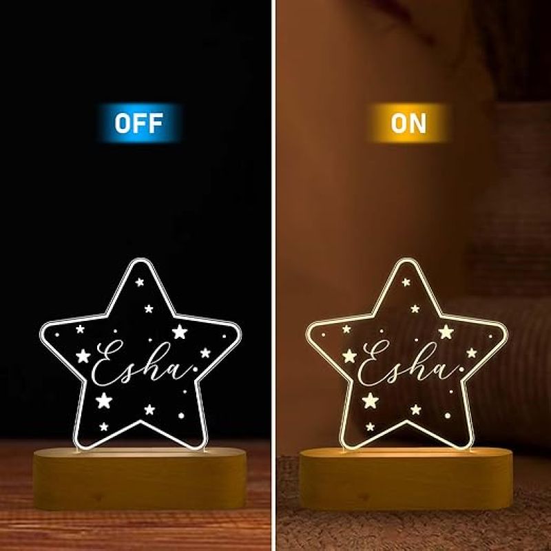 Personalized Star Design Night Lamp with Warm White Light Customize with Name Lamp for Kids Bedroom Decor Birthday Gift for Friends