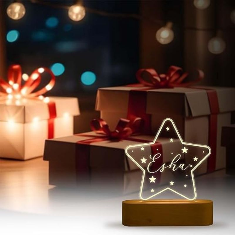 Personalized Star Design Night Lamp with Warm White Light Customize with Name Lamp for Kids Bedroom Decor Birthday Gift for Friends