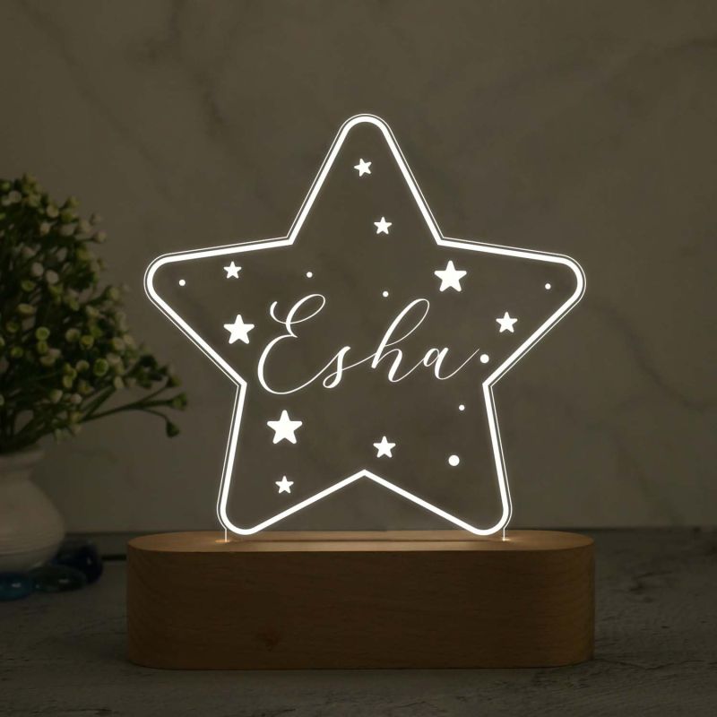 Personalized Star Design Night Lamp with Warm White Light Customize with Name Lamp for Kids Bedroom Decor Birthday Gift for Friends