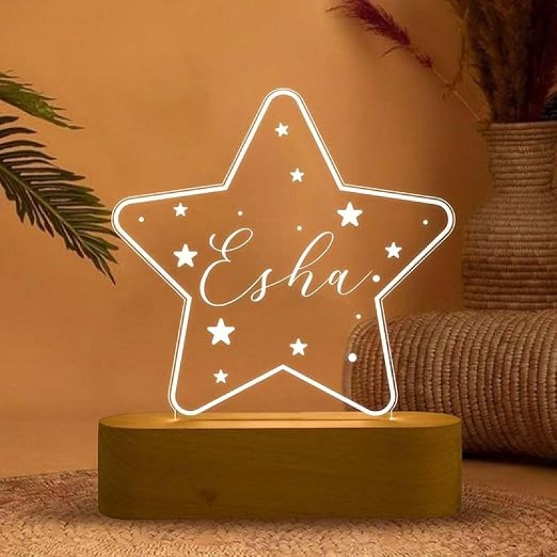 Personalized Star Design Night Lamp with Warm White Light Customize with Name Lamp for Kids Bedroom Decor Birthday Gift for Friends