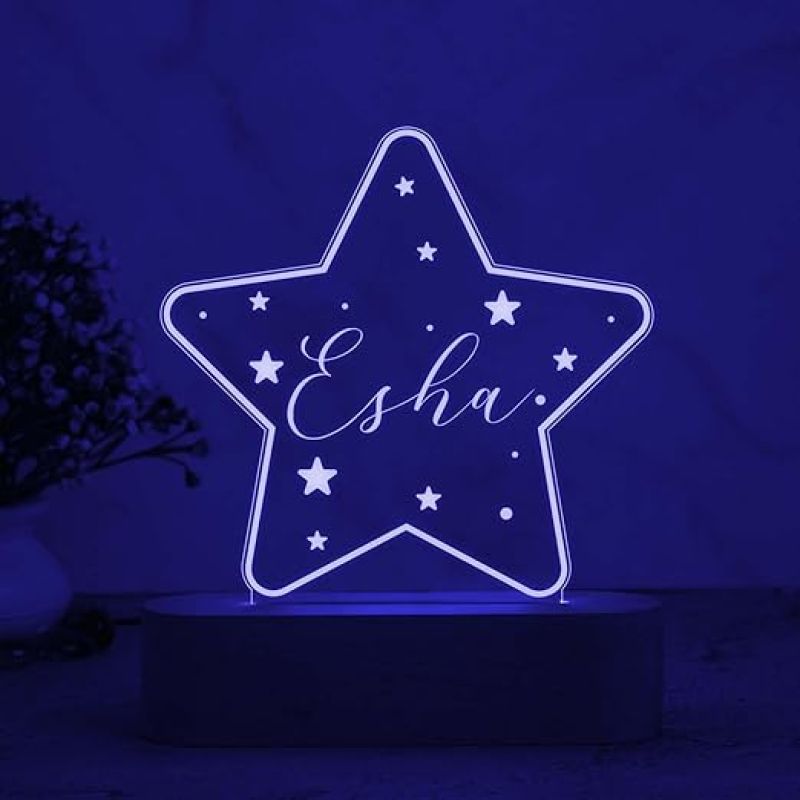 Personalized Star Design Night Lamp with Multicolored Light Customize with Name Lamp for Kids Bedroom Decor Birthday Gift for Friends