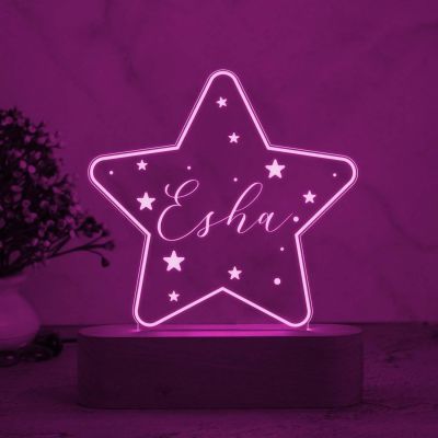 Personalized Star Design Night Lamp with Multicolored Light Customize with Name Lamp for Kids Bedroom Decor Birthday Gift for Friends