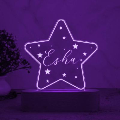 Personalized Star Design Night Lamp with Multicolored Light Customize with Name Lamp for Kids Bedroom Decor Birthday Gift for Friends