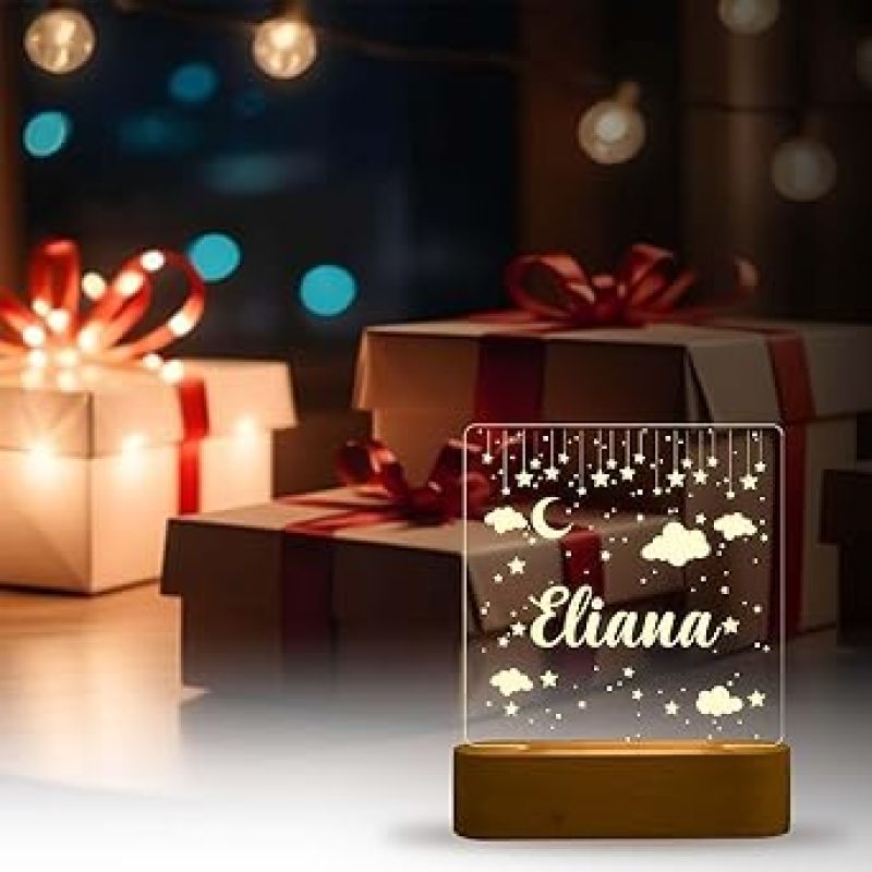 Personalized Moon & Star Design Night Lamp with Warm White Light Customize with Name Lamp for Kids Bedroom Decor Gift for Friend Birthday