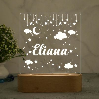 Personalized Moon & Star Design Night Lamp with Warm White Light Customize with Name Lamp for Kids Bedroom Decor Gift for Friend Birthday