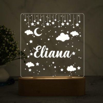 Personalized Moon & Star Design Night Lamp with Warm White Light Customize with Name Lamp for Kids Bedroom Decor Gift for Friend Birthday