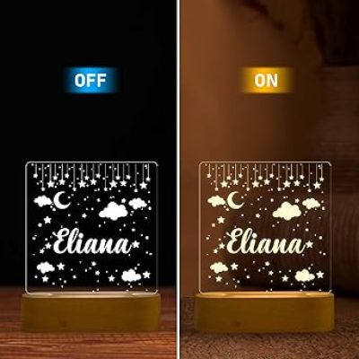 Personalized Moon & Star Design Night Lamp with Warm White Light Customize with Name Lamp for Kids Bedroom Decor Gift for Friend Birthday