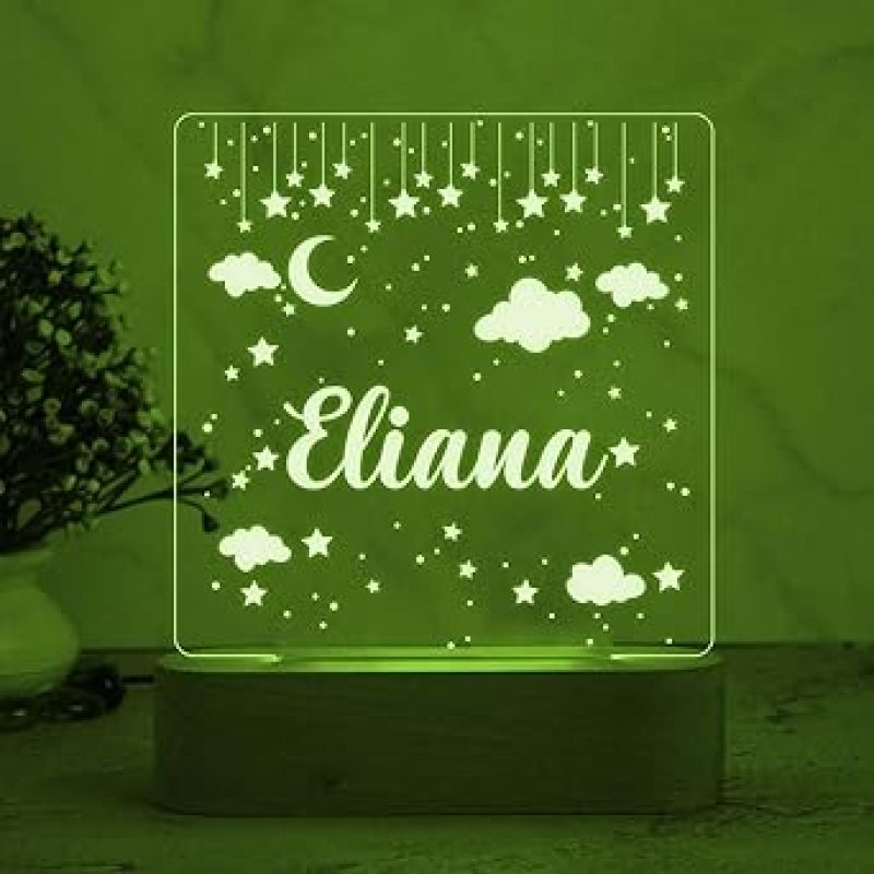 Personalized Moon & Star Design Night Lamp with Multicolored Light Customize with Name Lamp for Kids Bedroom Decor Gift for Friend Birthday