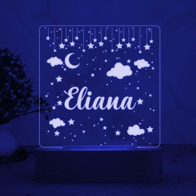 Personalized Moon & Star Design Night Lamp with Multicolored Light Customize with Name Lamp for Kids Bedroom Decor Gift for Friend Birthday