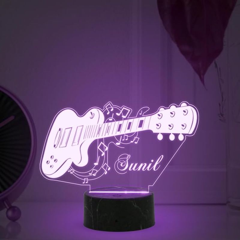 3D Illusion Guitar Night Lamp with Multicolored Light Customized with Name Gift for Singer & Music Lover Birthday Gift for Friends
