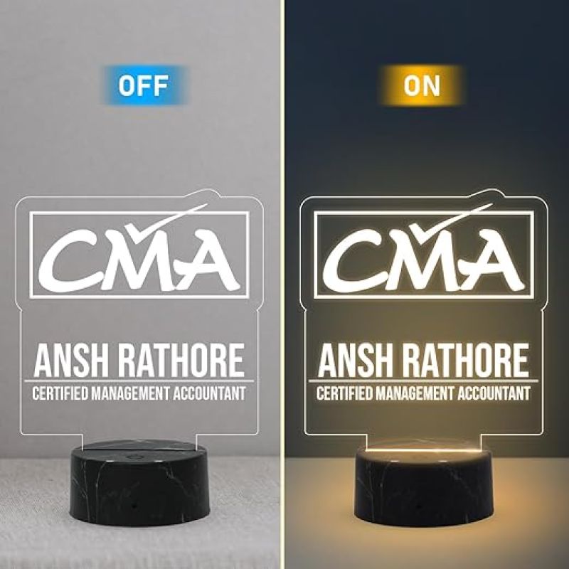CMA Desk Name Plate Night Lamp with Warm White Light Customized with Name Gift for CMA & Office Table Decor