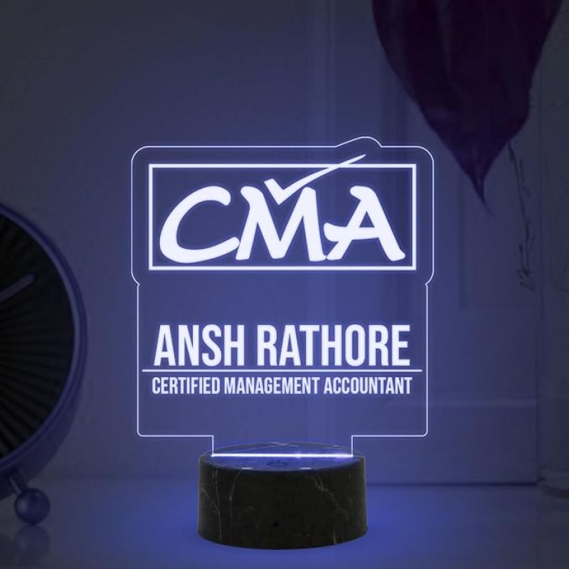 CMA Desk Name Plate Night Lamp with Multicolored Light Customized with Name Gift for CMA & Office Table Decor
