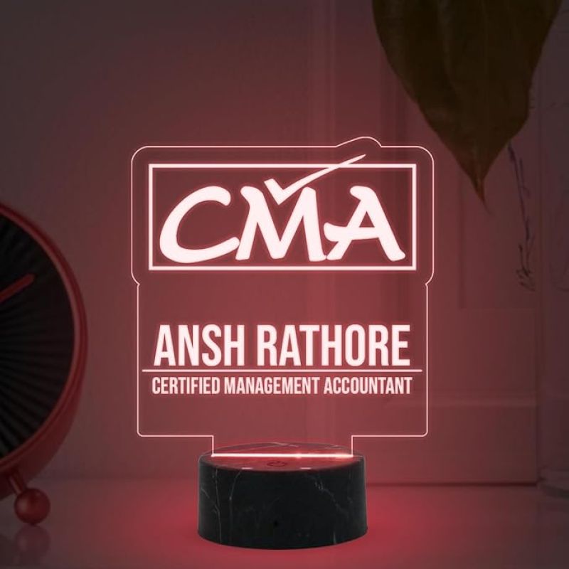 CMA Desk Name Plate Night Lamp with Multicolored Light Customized with Name Gift for CMA & Office Table Decor