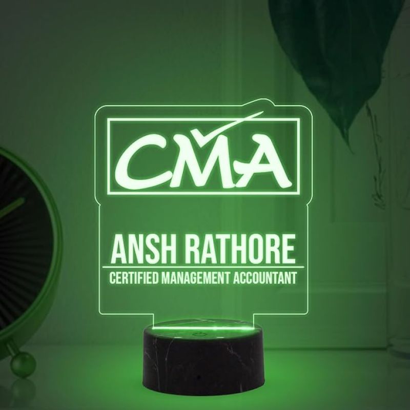 CMA Desk Name Plate Night Lamp with Multicolored Light Customized with Name Gift for CMA & Office Table Decor